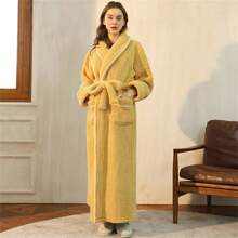 1pc Long And Thick Comfortable Velvet Couple's Sleeping Robe Women's Winter Flannel Bathrobe Men's Large Lamb Velvet Home Clothes Summer Wedding Home Bathroom Decor Back To School