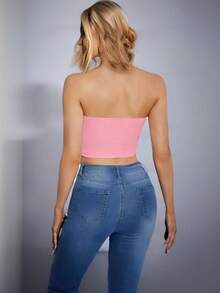 Sexy Solid Color Short Tube Crop Top - Dusty Pink - View 2