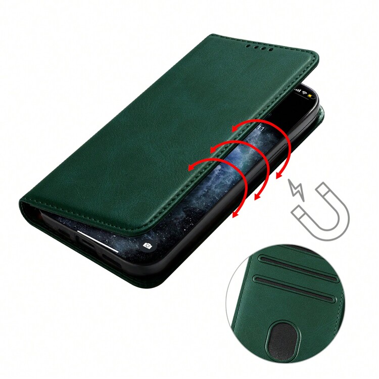 适用于 iPhone 16 Pro Max/ S24U/Redmi Note 13 Pro 的男士 iPhone 手机壳，翻盖皮套 - 防震手机壳 + 支架 + 精湛工艺，适用于 Apple IPhone 11/12/13/14/15 Pro Max、S24U、OPPO、VIVO、Redmi Note 11/12/13 Pro，仿皮套 - 綠色 - 查看 6