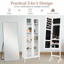Freestanding Jewelry Armoire, Jewellery Organiser Cabinet With Full-Length Mirror, Shelves And Hooks For Jewellery And Cosmetics Storage, Floor Standing Jewellery Armoire, White - White - View 4