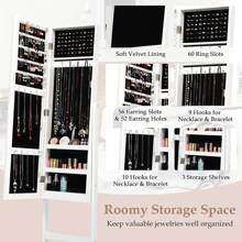 Freestanding Jewelry Armoire, Jewellery Organiser Cabinet With Full-Length Mirror, Shelves And Hooks For Jewellery And Cosmetics Storage, Floor Standing Jewellery Armoire, White - White - View 5