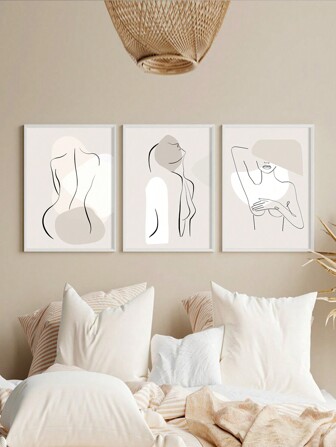 3 Stücke modernes abstraktes Wandkunst Leinwanddruck Set mit Linienzeichnungen für Wohnzimmer- und Schlafzimmerdekoration, ohne Rahmen