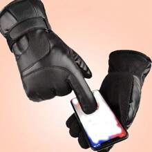 1pair Winter Warm Hand Warmers Full Fingers Thickened Fleece Gloves Waterproof Wind Proof Outdoor Motorcycle Cycling Thermal Gloves Leather Thickened Ski Gloves Touch Screen Gloves