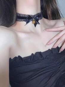 topshiny 1 件蕾丝铃铛颈链项链，性感女仆头饰网状领结项链，适合女士，猫角色扮演情人节