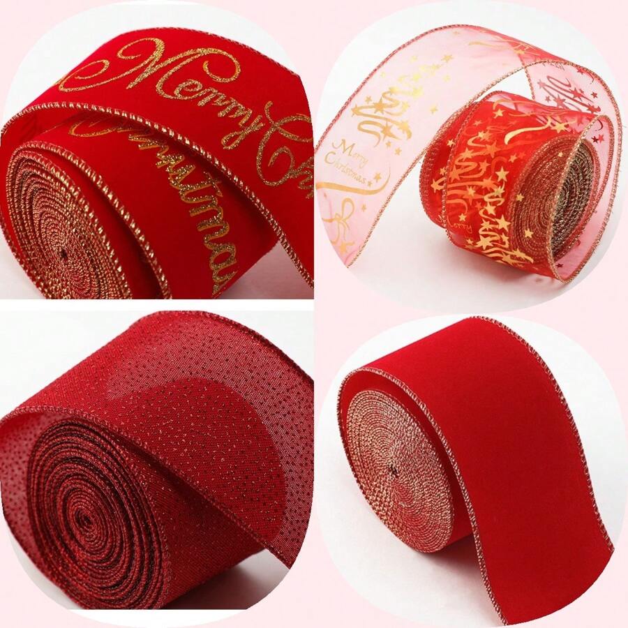 1 buc Panglică din satin de Crăciun, realizată manual, cu fundă decorată, decorațiuni de Crăciun, ambalaje pentru cadouri, accesorii pentru petreceri, pungi elegante de cadouri de sărbători și decor pentru pahar de vin, Crăciun