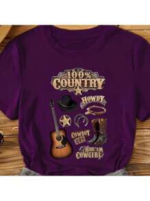 100% Country Cowgirl Show Rodeo Horses Party Cowboy Country Agro T-Shirt - Màu tím - Xem 2