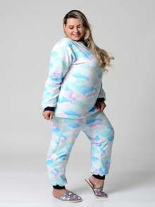Plus Size Pajama Sets - 藍色 - 查看 4