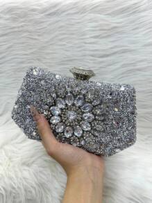 Glittery Pearl Party Bag Crossbody Strap With Wallet Closure With Chain Strap Removable Chain Hand Strap Studded With Stones - 銀色 - 查看 5