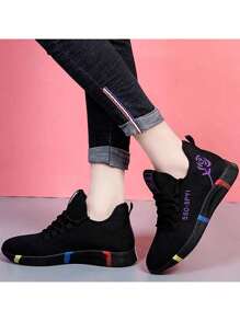 Tenis Mujer Verano PU Color Sólido Punta Redonda con Cordones Antideslizante Cómodos Tela Casual para Trabajo, Deporte y Uso Diario - Morado - Ver 3
