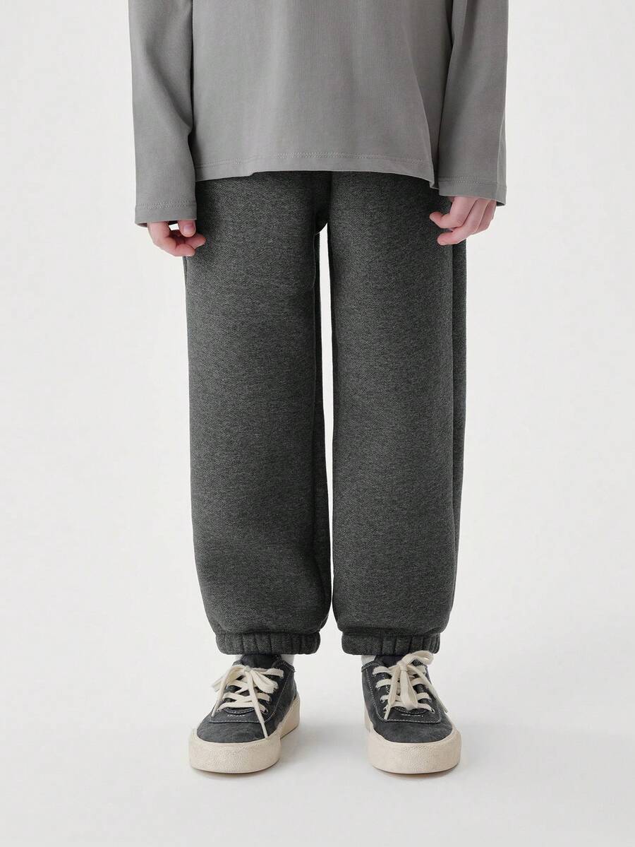 MARC&JANIE 女童休闲时尚保暖内衬宽松慢跑裤，带松紧袖口，适合冬季穿着 - 深灰色 - 查看 1