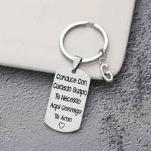 1pc Spanish Engraved Casual Style Stainless Steel Keychain, Romantic Valentines Gift For Husband Or Boyfriend Car Accessories Bag Charm School Letter Cute Goth Y2k Bag Accessories Lanyards With Id Holder Car Accessories Bag Charms