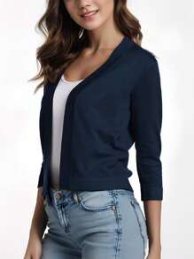 Women's 3/4 Sleeve Cropped Cardigan Sweater - Blue - View 5