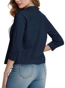 Women's 3/4 Sleeve Cropped Cardigan Sweater - Blue - View 2