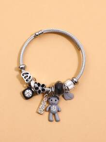 1pc Heart & Key Design Bracelet For Women, Suitable For Daily Wear - Silver - View 2