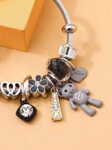 1pc Heart & Key Design Bracelet For Women, Suitable For Daily Wear - Silver - View 4