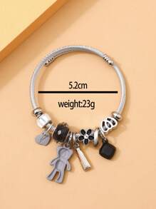 1pc Heart & Key Design Bracelet For Women, Suitable For Daily Wear - Silver - View 5