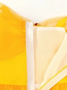 Baby Girls' Yellow Mesh Princess Style Romper Dress, Suitable For Parties