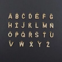 1pc Fashion Zirconia Encrusted Letter Pendant Necklace With Gold Stainless Steel Beaded Chain, For Women - Yellow Gold - View 4