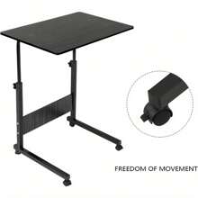 Height Adjustable Mobile Table 40x60-(67-80) Cm Height Adjustable Laptop Table Workstation Laptop Overbed Multi Table With Metal Frame & Rolling Castors - Black - Black - View 6