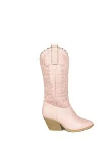 High-Quality Women's Cowboy Boots With Thick Heels, Punk Y2K Style, Mid-Calf Boots For Women's Jackets - Baby Pink - View 7