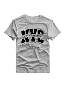 Camiseta masculina estampada com padrão nyc, Roupas de verão masculinas, Conjuntos masculinos - Cinza - Visão 1