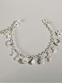 yijiangbeiting 男士交叉和珠子墜飾手環 - 銀色 - 查看 12