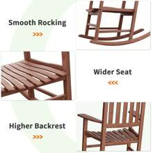 Outdoor Rocking Chairs Set Of 2, All Weather Resistant Porch Rocker Chairs With High Back, 350Lbs Support, Wood Rocking Chair For Backyard, Patio, Garden, Indoor - Brown - View 3