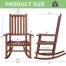 Outdoor Rocking Chairs Set Of 2, All Weather Resistant Porch Rocker Chairs With High Back, 350Lbs Support, Wood Rocking Chair For Backyard, Patio, Garden, Indoor - Brown - View 6