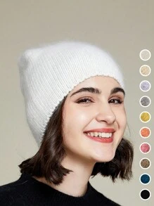 1pc Women Ribbed Beanie Knitted Hat Stretchy Warm Hat Winter Soft And Light Cuffed Skull Plain Daily Unisex Cuffed Beanie Snow Ski Running - Knitted Hat - View 3