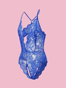 Deep V Lace Backless Bodysuit, Crotchless Open Bra Erotic Lingerie & Underpants, Women's Sexy Clothing - Royal Blue - View 5