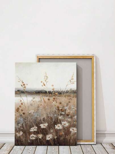 1 件装裱帆布墙艺术海报家居装饰礼品，带有柔和色调的野花风景，适合在任何房间营造平静的氛围，可直接悬挂