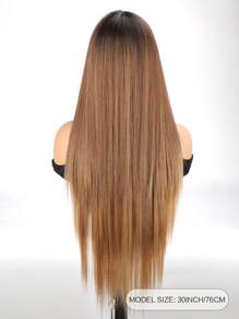 渐变棕色直发假发合成蕾丝前假发，13x4*1 T 部分合成蕾丝假发预拔长直发假发，适合女士 30 英寸顺滑直发假发深根棕色混合假发，适合初学者 - 漸層棕色 - 查看 2