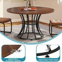 Round Dining Table For 4-6 People 45 Inch Modern  Dinning Room Table Circle Kitchen Table Industrial Dinner Table With Metal Base For Kitchen, Living Room