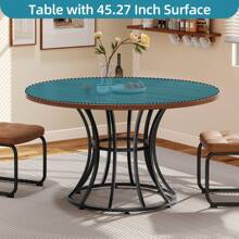 Round Dining Table For 4-6 People 45 Inch Modern  Dinning Room Table Circle Kitchen Table Industrial Dinner Table With Metal Base For Kitchen, Living Room