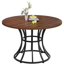 Round Dining Table For 4-6 People 45 Inch Modern  Dinning Room Table Circle Kitchen Table Industrial Dinner Table With Metal Base For Kitchen, Living Room