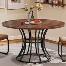 Round Dining Table For 4-6 People 45 Inch Modern  Dinning Room Table Circle Kitchen Table Industrial Dinner Table With Metal Base For Kitchen, Living Room