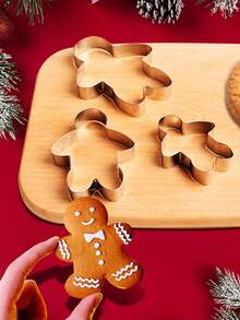Set de 3 piezas de herramientas de repostería de acero inoxidable para Navidad, cortador de galletas de hombre de jengibre DIY, decoraciones navideñas, pijamas navideños, regalos navideños, decoración navideña