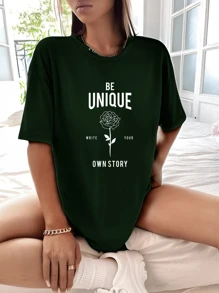 Women's T-Shirt Unica History Pink Flower Streetwear Cotton Premium Mesh Promotion - 墨綠色 - 查看 1