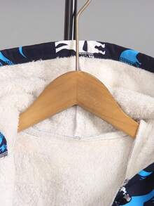 小男孩恐龙印花保暖内衬拉链连帽夹克，时尚街头风格休闲外套，秋冬