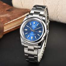 Đồng hồ cơ tự động 39mm dành cho nam, Bộ máy NH35, Vỏ thép không gỉ, Viền trơn, Đồng hồ thể thao, Mặt kính Sapphire, Phát sáng, Chống nước - Bạc - Xem 2
