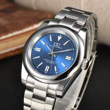 Đồng hồ cơ tự động 39mm dành cho nam, Bộ máy NH35, Vỏ thép không gỉ, Viền trơn, Đồng hồ thể thao, Mặt kính Sapphire, Phát sáng, Chống nước - Bạc - Xem 1