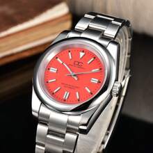 Đồng hồ cơ tự động 39mm dành cho nam, Bộ máy NH35, Vỏ thép không gỉ, Viền trơn, Đồng hồ thể thao, Mặt kính Sapphire, Phát sáng, Chống nước - Bạc - Xem 9