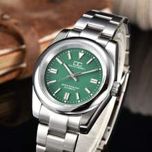 Đồng hồ cơ tự động 39mm dành cho nam, Bộ máy NH35, Vỏ thép không gỉ, Viền trơn, Đồng hồ thể thao, Mặt kính Sapphire, Phát sáng, Chống nước - Bạc - Xem 3