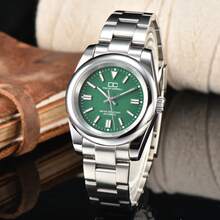 Đồng hồ cơ tự động 39mm dành cho nam, Bộ máy NH35, Vỏ thép không gỉ, Viền trơn, Đồng hồ thể thao, Mặt kính Sapphire, Phát sáng, Chống nước - Bạc - Xem 4