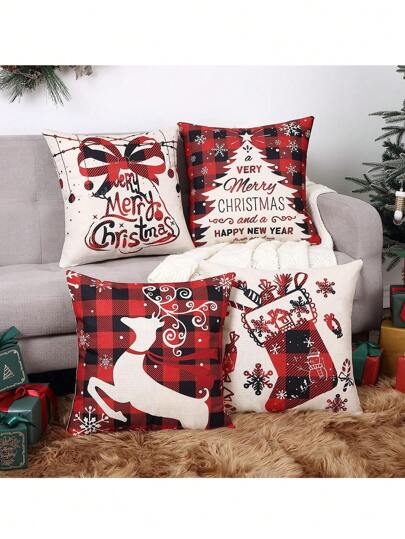 1pc/4pcs 18" X 18" Red Home Decor Throw Pillow Covers, Outdoor Centerpiece Square Linen Throw Pillow Covers, Party Decorations, Sofa Decor Decorations, Linen Sofa Bed Cushion Covers Decorations Best Gifts Birthday Christmas Decorations Room Decor Christmas