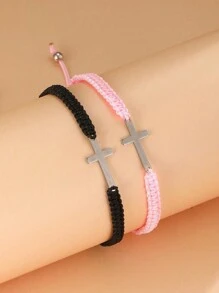 2pcs Fashion Stainless Steel Cross Fair Couple Bracelet Valentine's Day Interesting Festival Decoration Gifts,Mom,Mother,Mother's Day,Gift