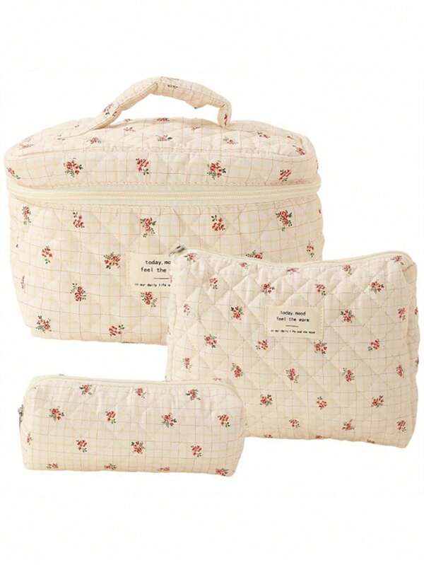 Kosmetiktasche mit Blumenmuster, großes Fassungsvermögen, doppelter Reißverschluss, oben Griff, geeignet für Damen Kosmetik, Aufbewahrungstasche für Reise, Kosmetiktasche, Kulturbeutel, Urlaubsorganizer, großer Kosmetikaufbewahrungskoffer, für Lippenstift, Pinsel, Hautpflege, Handy, Münzen, kleine Artikel, für Zuhause, Geschenke, Urlaub und Feiertage wie Halloween, Weihnachten, multifunktional einsetzbar, Boho-Vibes, für Urlaub am Strand, Badezimmer, Schlafzimmer, großes Fassungsvermögen