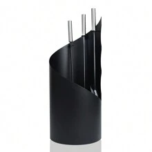 VA-Cerulean Fireplace Tools 4-Piece Stainless Steel - Modern Oven Tool Set With Poker, Fireplace Shovel, Ash Brush And Stand - Fireplace Set In Classic Design With Stainless Steel Handles - Black - View 2