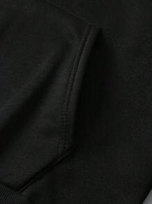 Skull Print Hoodie, Winter Drawstring Casual Hooded Sweatshirt, Women's - Black - View 4