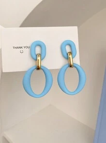 1 对几何时尚休闲拼布圆环耳环 - 紅色 - 查看 6